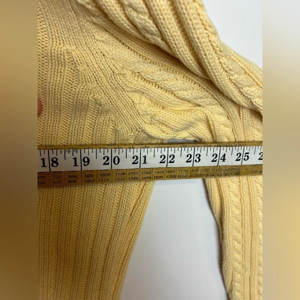 Lads end Cable knit Full Zip Hoodie Yellow Butter‎ Size L old Money Vintage